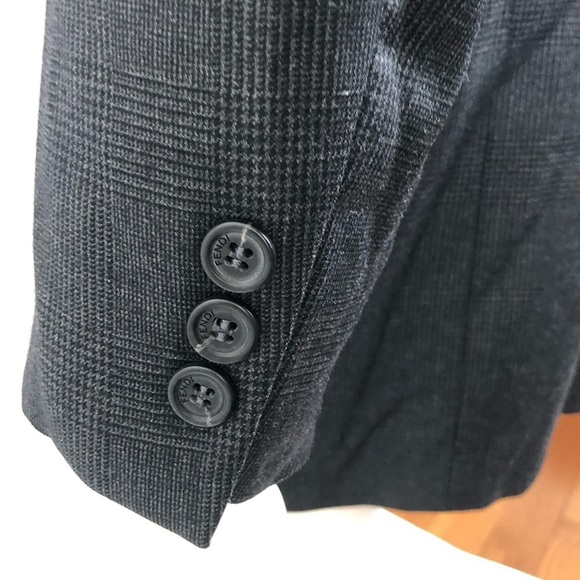 FENDI Men's Blazer Jacket 100% Virgin Wool Two Buttons Jacket Large Gray Black - Picture 4 of 9